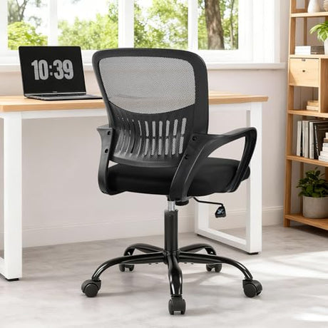 Sweetcrispy Home Office Managerial Executive Chair, Ergonomic Mesh Adjustable Swivel Mid-Back Computer Desk Chair with Comfortable Lumbar Support, Comfy Arms for Bedroom,Study Sweetcrispy