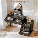Ieejdn Black,Vanity Desk with Mirror and Lights,Makeup Vanity with Power Outlet and Adjustable Cabinet,Modern Makeup Table with 3 Drawers for Bedroom Makeup Room Ieejdn