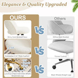 VINGLI Modern Velvet Small Office Chair,Cute Desk Chair with Wheels,Gold Base/Studs, Comfy Armless Swivel Vanity Task Chair for Women/Girl/Kids, Nail Tech Chair for Bedroom,Small Space,White VINGLI