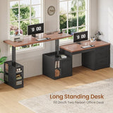 SEDETA Farmhouse L Shaped Electric Standing Desk, 63" x 67" Height Adjustable Home Office Executive Desk with Drawers and Shelves, Standing Computer Desks with Power Outlet for Home Office, Black SEDETA
