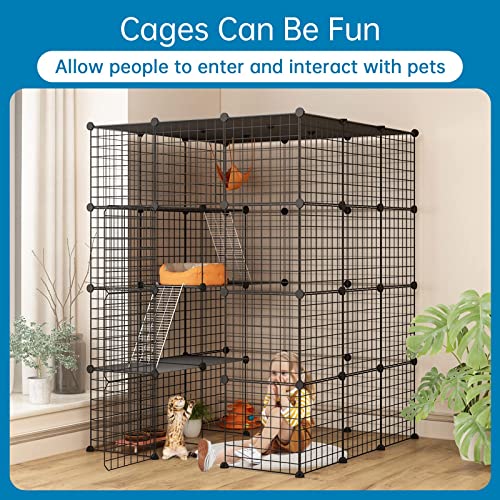 Eiiel Large Cat Cage, Cat Enclosures Indoor with Balcony, DIY Cat Playpen Detachable Metal Wire Kennels Crate 3x3x4 Large Exercise Place Ideal for 1-3 Cat - WoodArtSupply