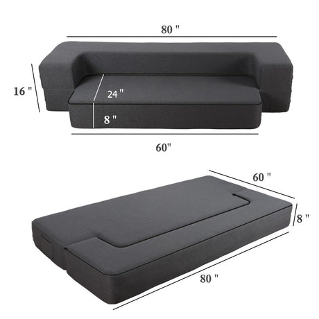 HonTop 8 Inch Folding Sofa Bed Couch Queen Memory Foam Convertible Futon Sleeper Chair Foam Bed for Bedroom Living Room Guest, Dark Grey HonTop
