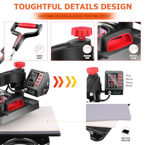 AKEYDIY 8 in 1 Heat Press Machine for T Shirts, 12x15 Swing Away Sublimation Heat Transfer Machine, GeniusPress Shirt Press Machine, Digital Tshirt Press Combo for Hat|Cap|Mug|Plate|Bag|Mouse Pads AKEYDIY