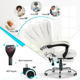 YODOLLA Ergonomic Reclining Office Chair with 7 Massage Points and Heat Function, Leather Executive Home Desk Chair w/Retractable Footrest, High Back Swivel Computer Chair, Cream White YODOLLA