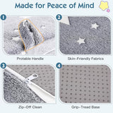 Foldable Floor Mattress with Pillow for Kids, Glow in The Dark Grey Star Toddler Washable Folding Floor Nap Mat for Daycare, Child Trifold Futon Sofa Bed with Storage Bag for Playroom Girls and Boys Givjoy