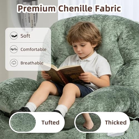 AISALL Recliner Chair for Adults, 360° Swivel Manual Recliner with Side Pocket, Nursery Rocking Chair with Comfortable Chenille Arms and Back for Living Room, Bedroom, Reading (Green) AISALL