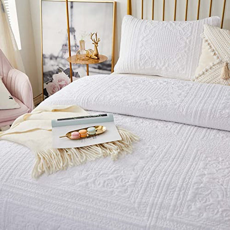 Brandream White Quilts Twin Size Cotton Bedspread Matelasse Bedding Coverlet Set 2-Piece Daybed Single Bed Spreads Brandream