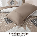 Dintszyayue Brown Boho Quilt Set Queen,3 Pieces Aztec Texture Quilt with 2 Pillowcases,Bohemian Geometric Bedspread Bedding Set Microfiber Quilted Coverlet Set for All Seasons Queen Size(90"×96") Dintszyayue