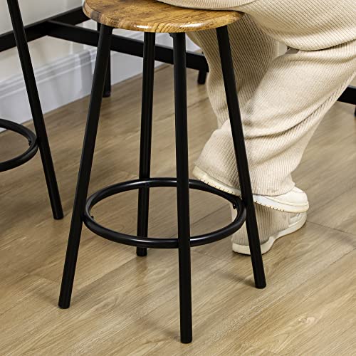 HOMCOM Rustic 5-Piece Counter Height Bar Table Set with 4 Stools - Industrial Brown Dining Ensemble HOMCOM