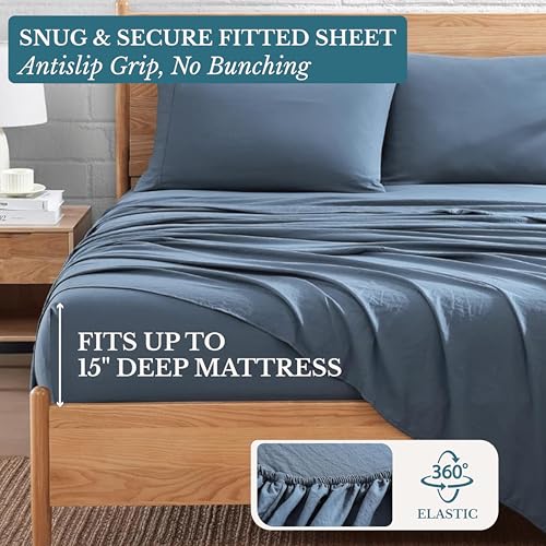 Casa Platino Bedding Sheets & Pillowcases, 3 Piece Set, Pre-Washed Fade Resisitant Cozy Twin Bed Set, 100% Hydro-Brushed Microfiber, Twin Sheet fits up to 15 inch Mattress- Estate Blue Casa Platino