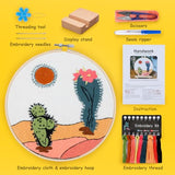 BERYA Funny Cactus Embroidery Kit with Embroidery Hoop, Easy Embroidery Kit for Beginners, Include Instructions, Display Stand, Printed Cloth, Threads and Tools - with Video Tutorials (BEC003)
