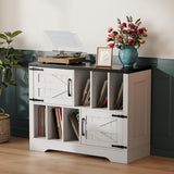 Garvee Record Player Stand, 39in Large Farmhouse Wood Vinyl Storage Cabinet Holds Up to 450 Albums with Barn Doors, Mid Century Modern Record Player Table for Living Room Bedroom, White Garvee