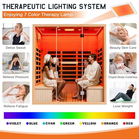 Albott Infrared Sauna 4 Person, Infrared Saunas for Home, Low EMF 2145W/110V/20A Hemlock Wood Dry Sauna with Tourmaline Foot Warmer, 7-Color Light Therapy & Ambient Light Strips, 63.2"x47.2"x75.2" Albott