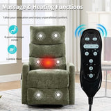 Manual Swivel Rocker Recliner Chair for Adults, Overstuffed Glider Chair for Nursing with Vibration Massage & Lumbar Heat, Living Room Rocking Recliner 3-Stage backrest, Chenille Fabric Green