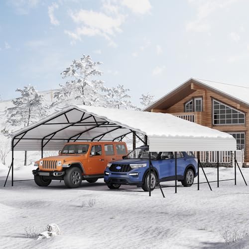 Garvee 20x20x9 ft Metal Carport, Oversized Metal Garage with Galvanized Steel Roof for All Weather, Heavy Duty Carports for Car, Boats and Tractor Garvee