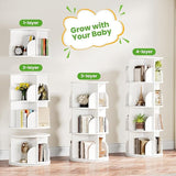 FOLINALA Rotating Bookshelf, Small Corner Bookcase with Storage for Small Space, 2 Tier 360 Spinning Bookshelf Tower, Revolving Book Shelf Organizer for Bedroom, Living Room and Study Room (White) FOLINALA
