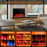 COSTWAY 37-Inch Electric Fireplace, Wall-Mounted and Recessed Fireplace Heater with 4 Flame and Log Colors, 5-Level Flame Speed and Brightness, Remote Control, 8H Timer, Overheat Protection, 1500W COSTWAY