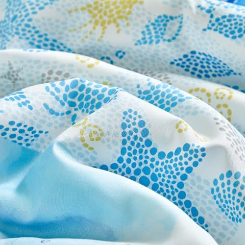 Patchwork Crib Bedding Set Blue Ocean Plaid Design 3 Pieces Baby Cute Quilted Comforter with Fitted Sheet and Bed Skirt - Whales Dolphins Turtles Seahorses Shell Marine Animals Style Crib Bed Set UOZZI BEDDING