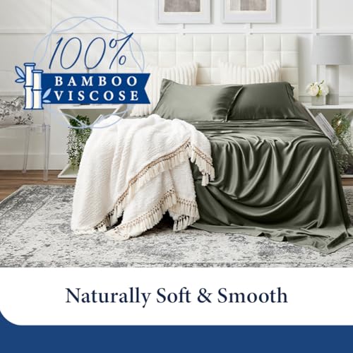 Cosy House Collection 100% Rayon Derived from Bamboo Bed Sheet Set - Cooling, Breathable, Silky Soft 4-Piece Deep Pocket Bedding Set (King, Cream) Cosy House Collection