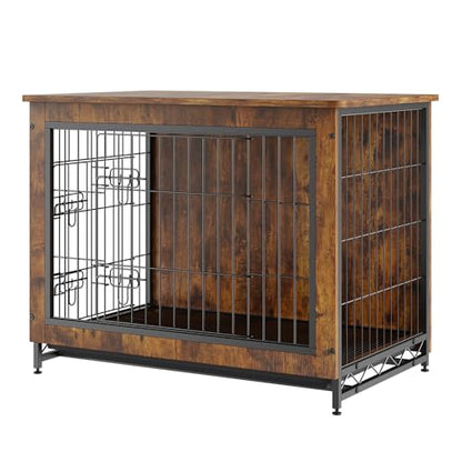 VEVOR Dog Crate Furniture, 32 inch Wooden Dog Crate with Double Doors, Heavy-Duty Dog Cage End Table with Multi-Purpose Removable Tray, Modern Dog Kennel Indoor for Dogs up to 45lb, Rustic Br - WoodArtSupply