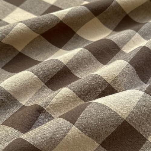 PinkMemory Brown Gingham Duvet Cover Set Queen 100% Washed Cotton Beige Plaid Checkered Duvet Cover Full 3pcs Modern Coffee Grid Gingham Bedding Set with Zipper Closure Ultra Soft Breathable PinkMemory