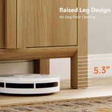 WAMPAT 63" W Large Buffet Sideboard Cabinet with Storages, Modern Buffet Table Coffee Bar Wine Bar Storage Curved Cabinet with 4 Doors for Dining Room, Living Room, Kitchen, Light Walnut WAMPAT