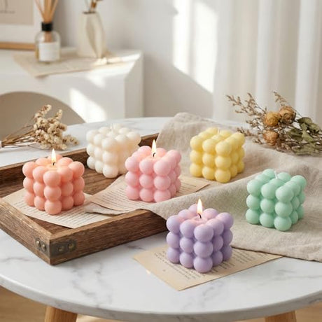 Afcabakila 6Pcs Silicone Candle Molds Set for Candle Making, Moldes para Velas 3D Yarn Ball Bubble Rose Cake Baking Dessert Soy Wax Soap DIY Scented Candles Craft Afcabakila