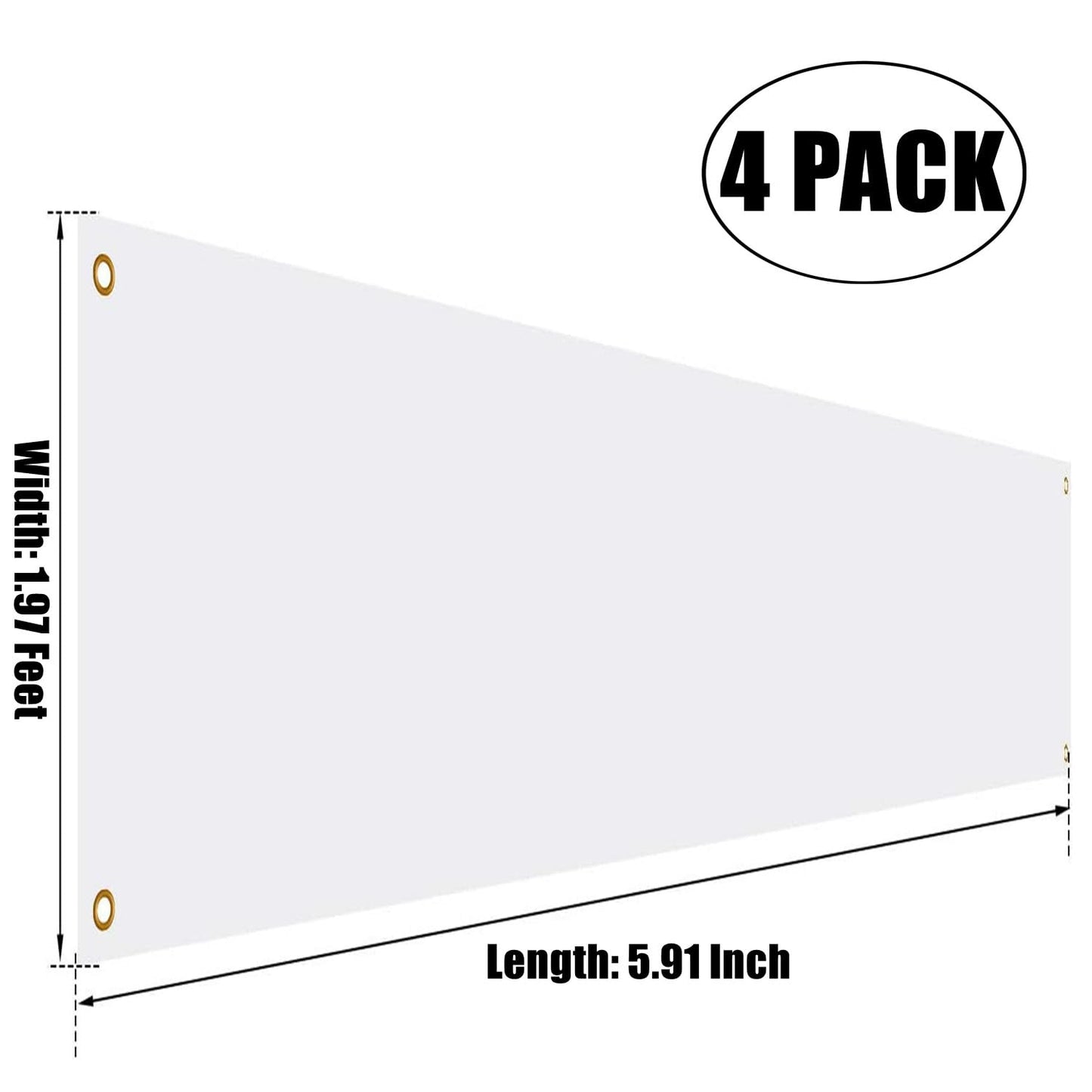 RHBLME 4 Pack Large Blank Banners to Decorate, 2 x 6 Feet White Banner with Hanging Rope for Birthday, Polyester Oxford Cloth Sublimation Banner for Halloween, Christmas, Easter, Weddings, etc