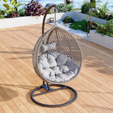Egg Swing Chair Outdoor with Stand, Hanging Egg Rattan Basket Chair with Cushion and Pillow, Lounge Chairs for Backyard Sunroom Patio Balcony Bedroom (Grey)