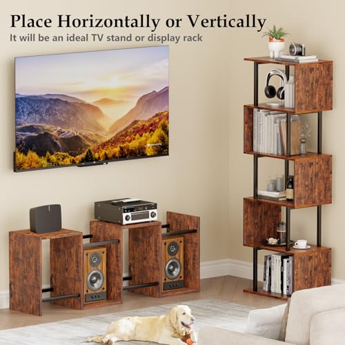 S-Shaped 5-Tier Furologee Bookshelf - Modern Rustic Brown Display Rack for Home & Office Furologee