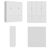 Hitow 4-Door Armoire Wardrobe Closet with Hanging Rod, White Clothing Storage Cabinet with Drawer Organization, 70.9" Tall Wooden Bedroom Wardrobe Armoire for Hanging Clothes Hitow