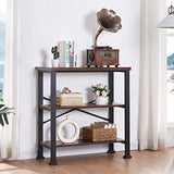 HOMBAZAAR 3-Tier Vintage Industrial Bookshelf - Rustic Wood and Metal Free Standing Storage Bookcase in Brown HOMBAZAAR