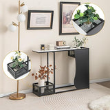 Giantex 43.5" Console Table for Entryway - Modern Entry Table with Faux Marble Top, 2 Mesh Storage Compartments, Metal Frame, Foyer Table, Narrow Sofa Table for Living Room, Hallway, White + Black Giantex