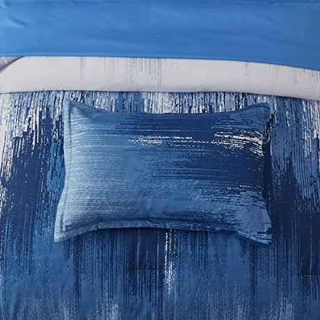 Ombre Blue Comforter Set Queen Size Reversible Gradient Blue Grey Boho Bedding Set for Men Women 8 Pieces Bed in A Bag Bohemian Bed Set With Comforter, Sheets, Pillowcases & Shams, Cushion Cover Dinjoy