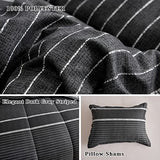 Flysheep 3 Pcs Boho Striped Comforter Set Twin Size for Kids, White Striped on Black Dark Grey Soft Microfiber Reversible Bedding Set for All Season Flysheep