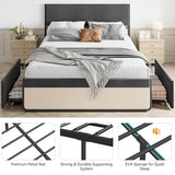 IDEALHOUSE Queen Bed Frame with Storage Drawers, Upholstered Platform Bed Frame with Metal Slats Support, Under Bed Storage Mattress Foundation, No Box Spring Needed, Noise Free, Easy Assembly IDEALHOUSE