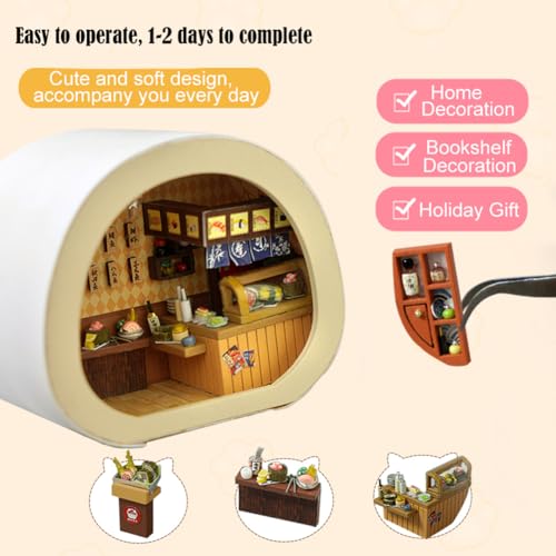 TOPBSFARNY 3D Wooden Book Stand Puzzle DIY Dollhouse Wood Nook Model Building Kit with LED Light for Adults to Build Creativity Christmas Halloween