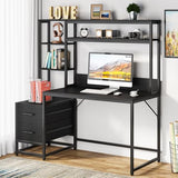 Tribesigns 55 Inch Computer Desk with 2 Drawers and Storage Shelves, Rustic Office Desk with Hutch, Study Writing Gaming Table Laptop Workstation for Home Office (Black) Tribesigns