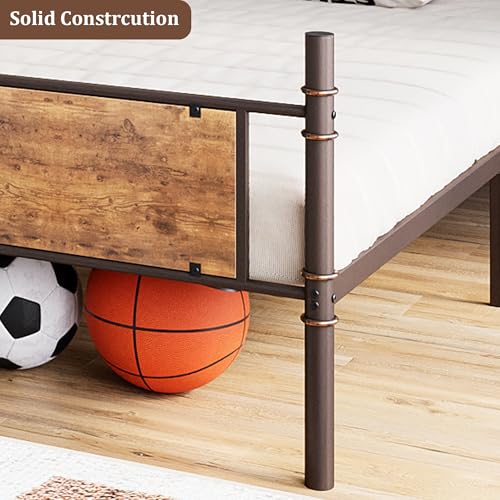 Garvee Industrial Twin Over Twin Bunk Bed, Convertible to 2 Separate Single Beds, Sturdy Metal Bunk Bed, Detachable Ladder & High Safety Guardrails for Safety, Space-Saving Design