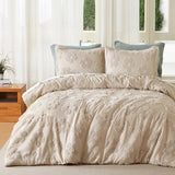 Joiedomi Tufted Full Size Comforter Set, 3 Pieces Beige Boho Full Bedding Set with 1 Boho Flower Comforter and 2 Pillow Shams, Bed in a Bag for All Seasons Joiedomi