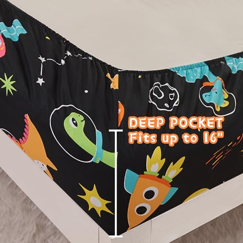 Yibeizi Dinosaur Space Twin Sheets Set for Boys, Kids Cute Planet Printed Microfiber Bedsheets Deep Pocket Bed Sheet & Pillowcase Sets 3 Pieces Yibeizi