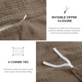 Simple&Opulence Linen Muslin Duvet Cover Set Queen Size, 3Pcs Brown Linen Cotton 3-Layer Gauze Minimalist Comforter Cover 88”x92”, Ultra Soft Breathable Seersucker Bedding Set with 2 Pillowcases Simple&Opulence