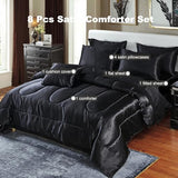 Bedding_Dreamer Black Silky Comforter Set Satin King Bed in a Bag 8 Pieces Luxury Hotel Silky Bedding with 1 Comforter, 1 Flat Sheet, 1 Fitted Sheet, 4 Pillowcases, 1 Cushion Cover (King, Black) Bedding_Dreamer