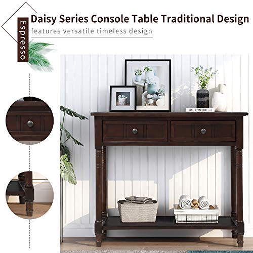 Bellemave Console Table with Drawers, Retro Entryway Table with 2 Drawers and Open Storage Shelf, Narrow Long Sofa Table, Behind Couch Table for Living Room, Foyer and Hallway,Espresso Bellemave
