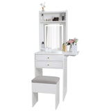 ARTETHYS Small Vanity Desk Set with 3 Adjustable Lighted Mirror and Storage Chair, Makeup Vanity Table for Small Space, White Dressing Table with Fold-up Panel for Bedroom ARTETHYS