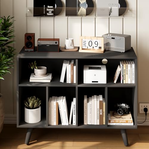 IDEALHOUSE Record Player Stand with Vinyl Storage, 39.5in Large Vinyl Record Holder Player Cabinet Wood Turntable Stand Up to 350 Albums with Charging Station for Living Room, Black IDEALHOUSE