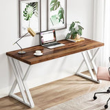 Tribesigns Modern Walnut/White 55" Heavy Duty Computer Desk, Study & Work Desk, 23.6"D x 55.1"W x 29.5"H, Z-Shaped Metal Legs, 330 lbs Capacity Tribesigns
