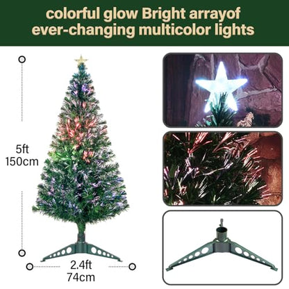 5FT Fiber Optic Green Christmas Tree Artificial Tree with Stand,Pre-lit Full Xmas Tree with Top Star Perfect for Indoor Holiday Decoration