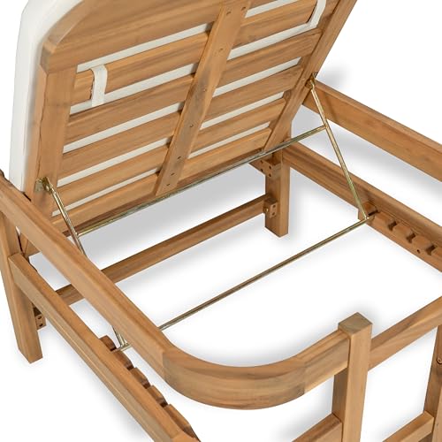 Christopher Knight Home Kayas Acacia Wood Chaise Lounge with Adjustable Backrest, 77.5" Outdoor Sun Lounger with Cushion, Patio Lounger Recliner Chair for Poolside Lawn, Light Teak+Cream, Set of 2