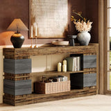 Tribesigns 63" Farmhouse Console Table, 3-Tier Entryway Table with Storage, Long Wooden Behind Couch Stand with 4 Compartments for Living Room, Hallway, Foyer, Vintage Brown & Gray Tribesigns